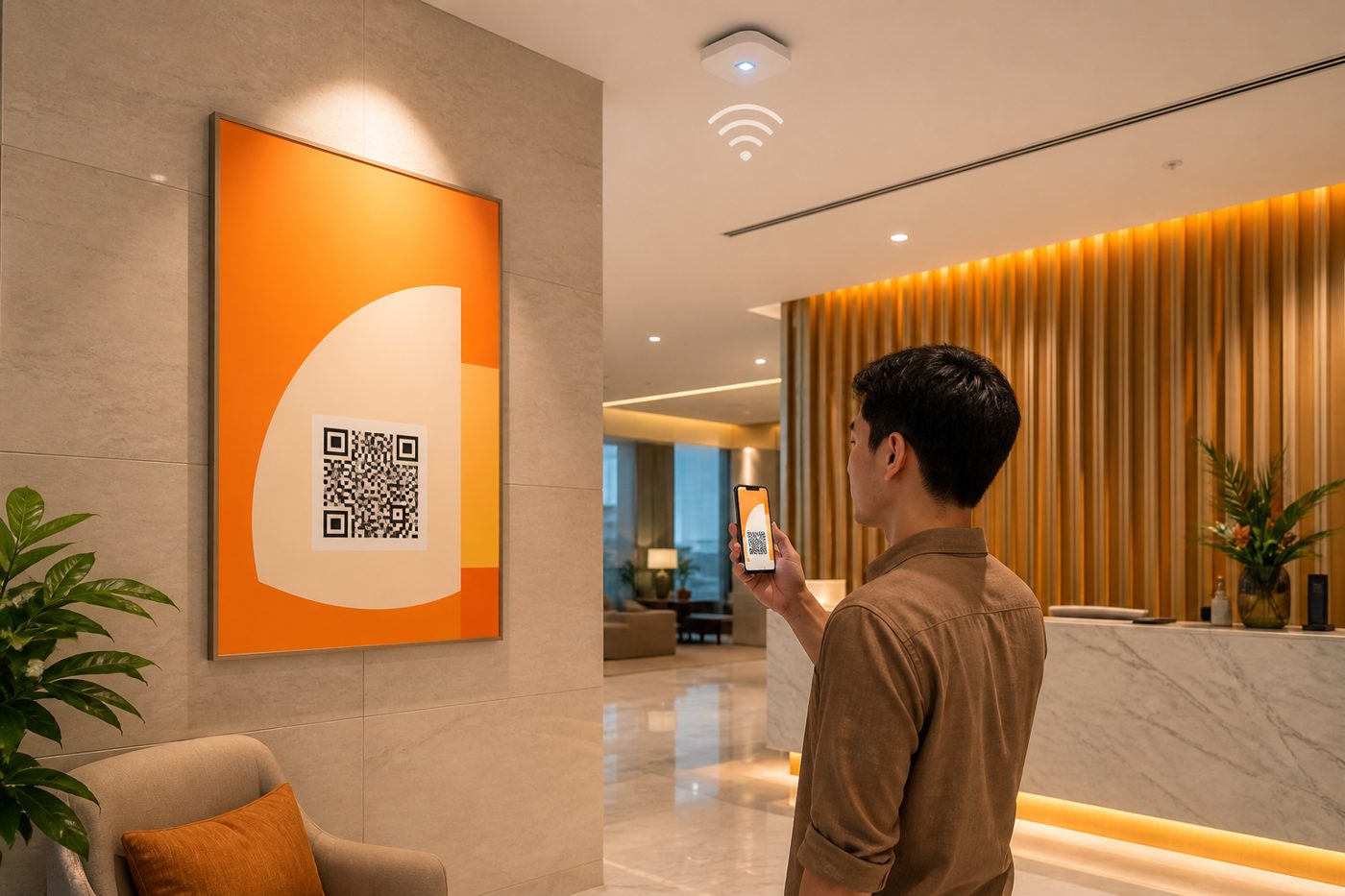 Resident scanning a unit-linked CondoWiFi enrolment QR